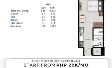 Condos for Sale in Alabang Studio 29 SQM with Balcony Pre Selling