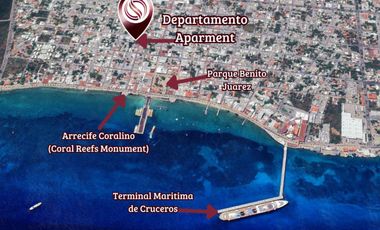 Condominio con Balcon, infinity pool y Jacuzzi con vista al mar en venta, zona centro, en Cozumel, Quintana Roo.