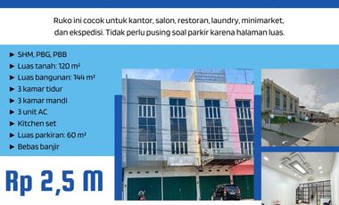 Dijual Ruko Sekip Palembang 3 Lantai Dengan Parkiran Luas