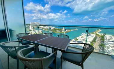 FRENTE AL MAR CON PLAYA PRIVADA Y MARINA > EXCLUSIVO DEPA SLS AMUEBLADO PUERTO CANCUN