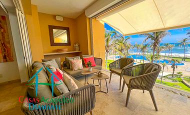 En exclusivo edificio. Depa de playa con terraza y vista frontal al mar