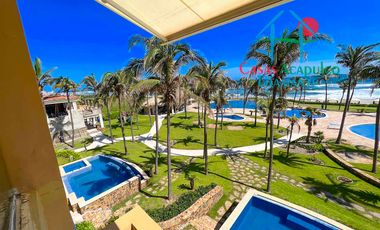 En exclusivo edificio. Depa de playa con terraza y vista frontal al mar