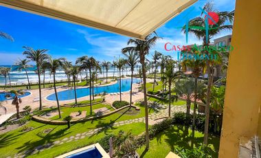 En exclusivo edificio. Depa de playa con terraza y vista frontal al mar