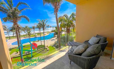 En exclusivo edificio. Depa de playa con terraza y vista frontal al mar