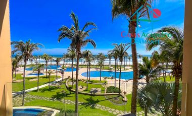 En exclusivo edificio. Depa de playa con terraza y vista frontal al mar