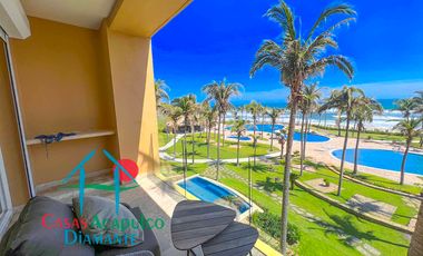En exclusivo edificio. Depa de playa con terraza y vista frontal al mar