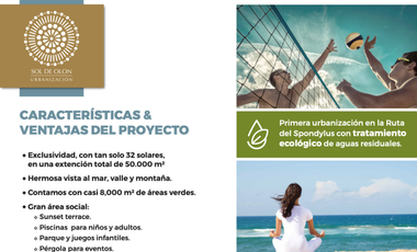 En venta terreno en exclusiva urbanización Sol de Olon, Olon, ruta del spondylus