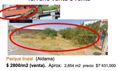 Terreno a la Renta  SAHUAYO   Aldama   parque Lineal Camino Real oportunidad