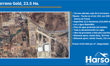 Venta de Terreno Industrial Gold, 22.5 Ha.