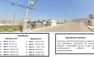 SE VENDEN 12 LOTES DE TERRENOS URBANOS / COPROPIEDAD 50%