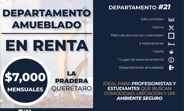 DEPARTAMENTO AMUEBLADO, EN COND. SEGURO
