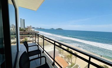 EN VENTA DEPARTAMENTO FRENTE AL MAR EN MAZATLÁN (SECTOR CERRITOS), DE DOS RECAMARAS C/U CON BAÑO COMPLETO, ALBERCA, SAUNA, GYM Y VISTA HERMOSA AL MAR