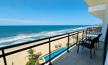 EN VENTA DEPARTAMENTO FRENTE AL MAR EN MAZATLÁN (SECTOR CERRITOS), DE DOS RECAMARAS C/U CON BAÑO COMPLETO, ALBERCA, SAUNA, GYM Y VISTA HERMOSA AL MAR