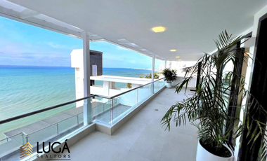 Departamento de lujo frente al mar en renta, 3 dormitorios amoblado, sector Barbasquillo, cerca a La Quadra Manta