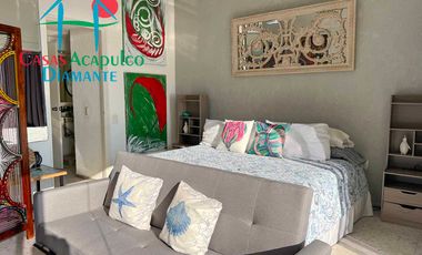 Loft en edificio de playa en la zona dorada de Acapulco. Con terraza y vista al mar