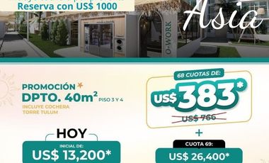 BOULEVARD ASIA - PREVENTA DEPARTAMENTOS + COCHERA DESDE 40M2 CONDOMINIO  - ASIA  km 98 Panam.Sur