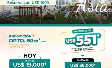 BOULEVARD ASIA - PREVENTA DEPARTAMENTOS + COCHERA DESDE 40M2 CONDOMINIO  - ASIA  km 98 Panam.Sur
