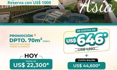 BOULEVARD ASIA - PREVENTA DEPARTAMENTOS + COCHERA DESDE 40M2 CONDOMINIO  - ASIA  km 98 Panam.Sur