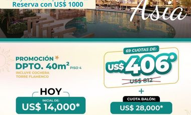 BOULEVARD ASIA - PREVENTA DEPARTAMENTOS + COCHERA DESDE 40M2 CONDOMINIO  - ASIA  km 98 Panam.Sur