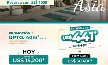 BOULEVARD ASIA - PREVENTA DEPARTAMENTOS + COCHERA DESDE 40M2 CONDOMINIO  - ASIA  km 98 Panam.Sur