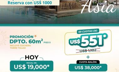 BOULEVARD ASIA - PREVENTA DEPARTAMENTOS + COCHERA DESDE 40M2 CONDOMINIO  - ASIA  km 98 Panam.Sur