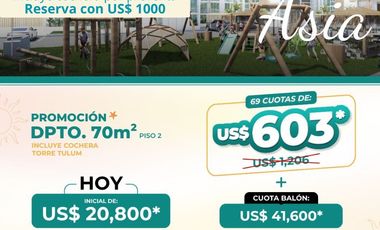 BOULEVARD ASIA - PREVENTA DEPARTAMENTOS + COCHERA DESDE 40M2 CONDOMINIO  - ASIA  km 98 Panam.Sur