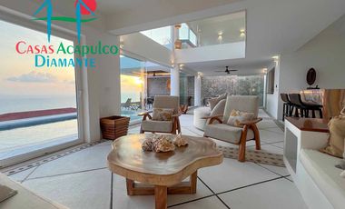 Casa en renta vacacional para 12 personas. Alberca privada con vista al mar