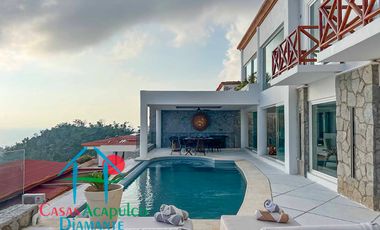 Casa en renta vacacional para 12 personas. Alberca privada con vista al mar
