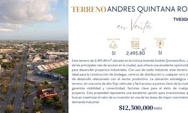 AMPLIO TERRENO EN AVENIDA ANDRES QUINTANA ROO