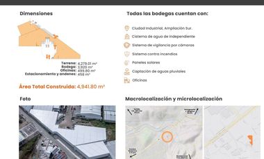 BODEGAS NUEVAS EN RENTA, CIUDAD INDUSTRIAL, TOTALMENTE EQUIPADAS, AMPLIAS