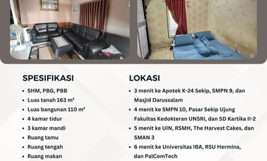 Jual Rumah Siap Huni di Sekip Palembang Hanya 5 menit Ke RS Dr. Mohammad Hoesin, UIN Raden Fatah