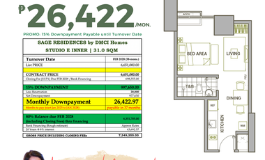 Studio unit for Sale in Mandaluyong by DMCI Sage Garden Residences