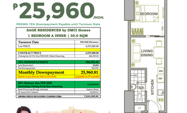 Studio unit for Sale in Mandaluyong by DMCI Sage Garden Residences