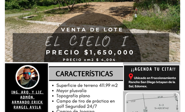 Lote El Cielo I Totalmente Plano en Esquina Bonita Vista Rancho San Diego Edomex