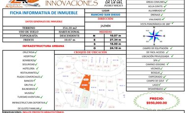 Venta Lote Jazmín de Vistas Panorámicas Proyecto Fracc Rancho San Diego Edomex