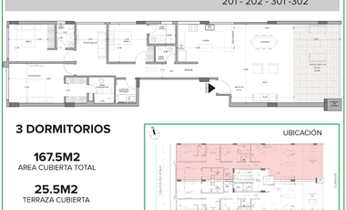 301 Cumbayá. Miravalle. Departamentos con patio y balcón. Departamento 3 Dormitorios 167,50 m  más balcón