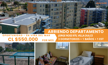 Departamento en viña del mar de 3 dormitorios y estacionamiento