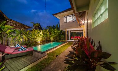 2-Story Minimalist Villa with Pool in Serene Ubud Bali for Rent Yearly