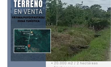VENDO 2 HECTÁREAS DE TERRENO EN SECTOR TURÍSTICO FÁTIMA, PUYO, PASTAZA