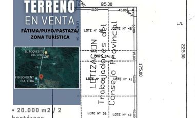 VENDO 2 HECTÁREAS DE TERRENO EN SECTOR TURÍSTICO FÁTIMA, PUYO, PASTAZA