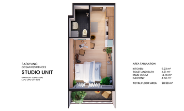 Furnished studio for sale in Saekyung Residences Condominium