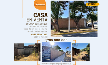 Casa con amplio terreno en Comuna El Bosque