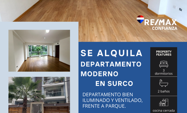 Se Alquila Departamento En Surco Frente A Parque