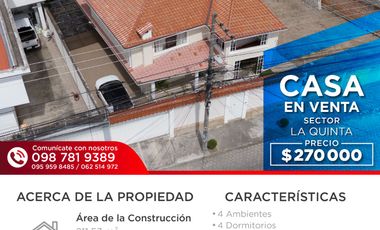 CASA DE VENTA EN LA QUINTA - IBARRA