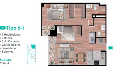 VENTA DE DEPARTAMENTO DE ESTRENO EN SANTA BEATRIZ 58.96M2