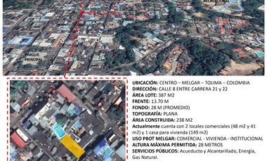 VENTA DE CASA LOTE EN EL CENTRO DE MELGAR