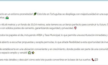 venta oportunidad lote de terreno 1.720m2 Tortuguitas