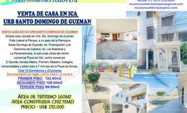 VENTA CASA DE 3PISOS EN ICA, URB SANTO DOMINGO DE GUZMÁN