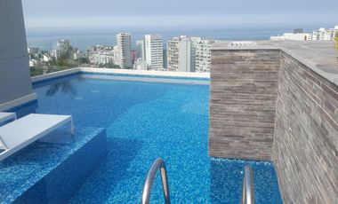 Alquilo Departamento Amoblado 54 m2 Vista Externa 2 Dormitorios Cochera y Áreas Comunes en Barranco