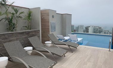 Alquilo Departamento Amoblado 54 m2 Vista Externa 2 Dormitorios Cochera y Áreas Comunes en Barranco